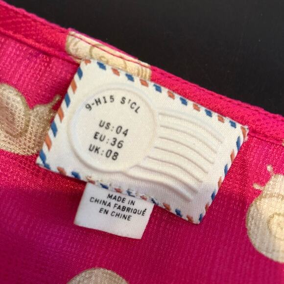 Anthropologie Postmark pink snail print split back silk top size 4 - Picture 9 of 13